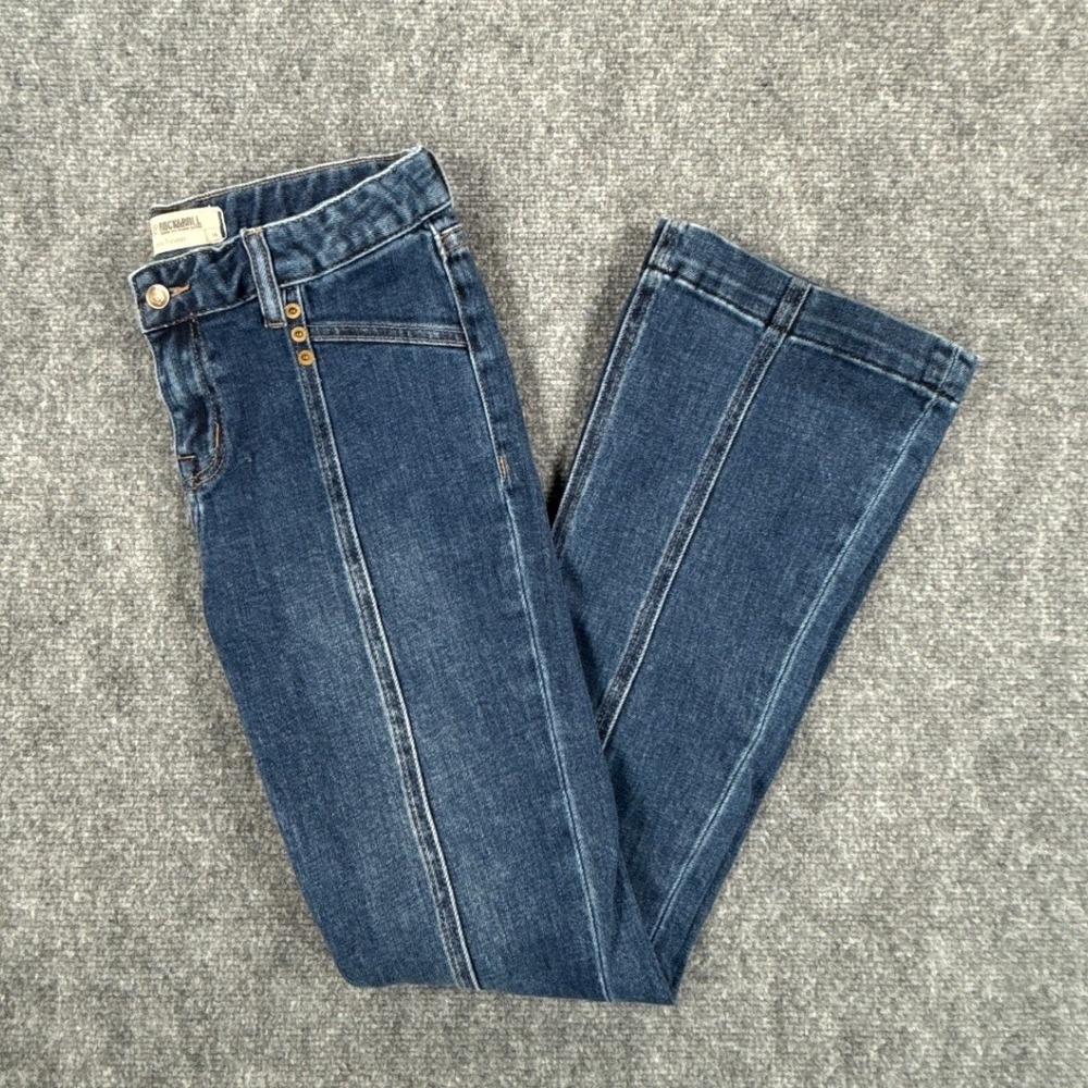 Rock Roll Denim Girls Trouser Jeans Size 16 Blue Flare Western Front Seam